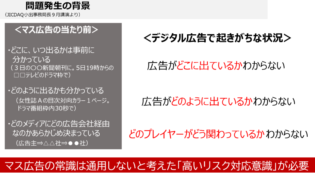 画像：マス広告の常識は通用しないと考えた「高いリスク対応意識」が必要