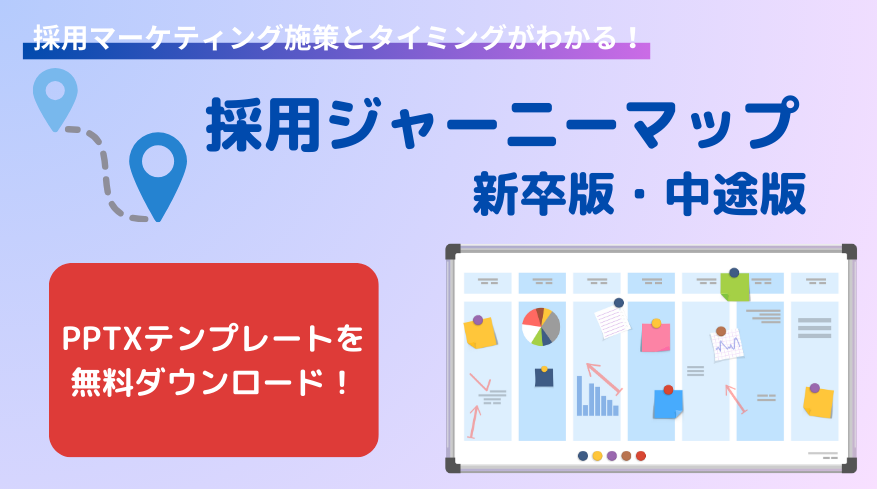 採用マーケティング施策とタイミングがわかる！採用ジャーニーマップ新卒版・中途版（無料PPTXテンプレート）